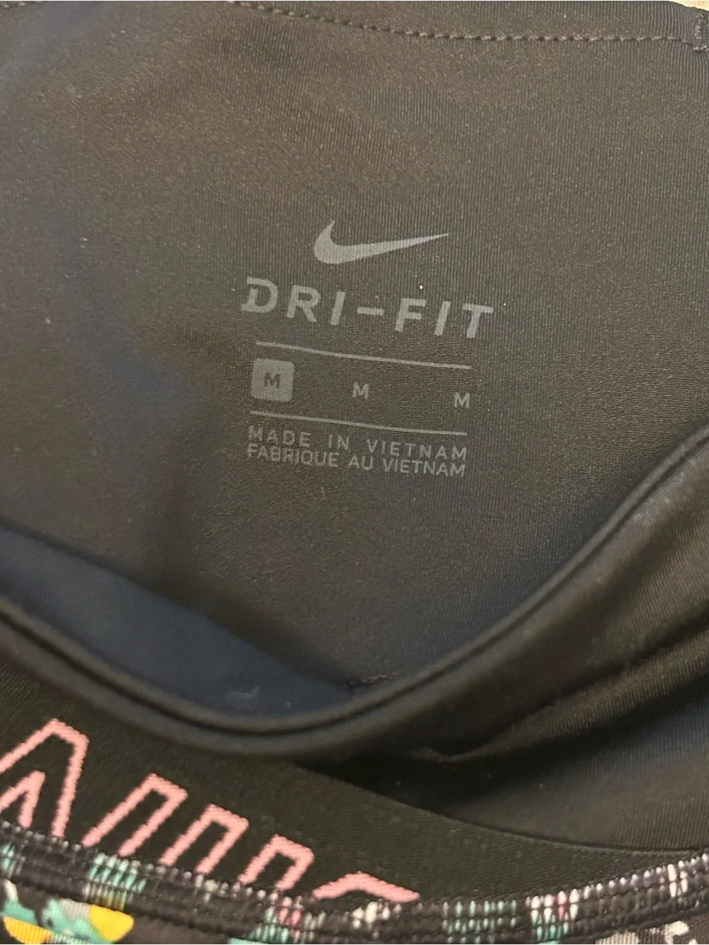 Nike Black Leggings with Multicolor Splash Print and Pink Logo